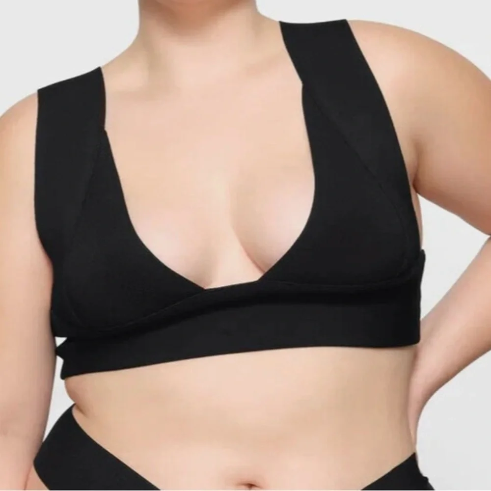 SKIMS Knit Swim Plunge Bikini Top /Onyx Black /Size 3X